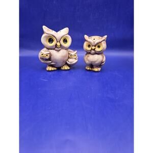 Vintage Kitschy Owl Salt and Pepper Shakers with Stoppers Ceramic Hand Painted